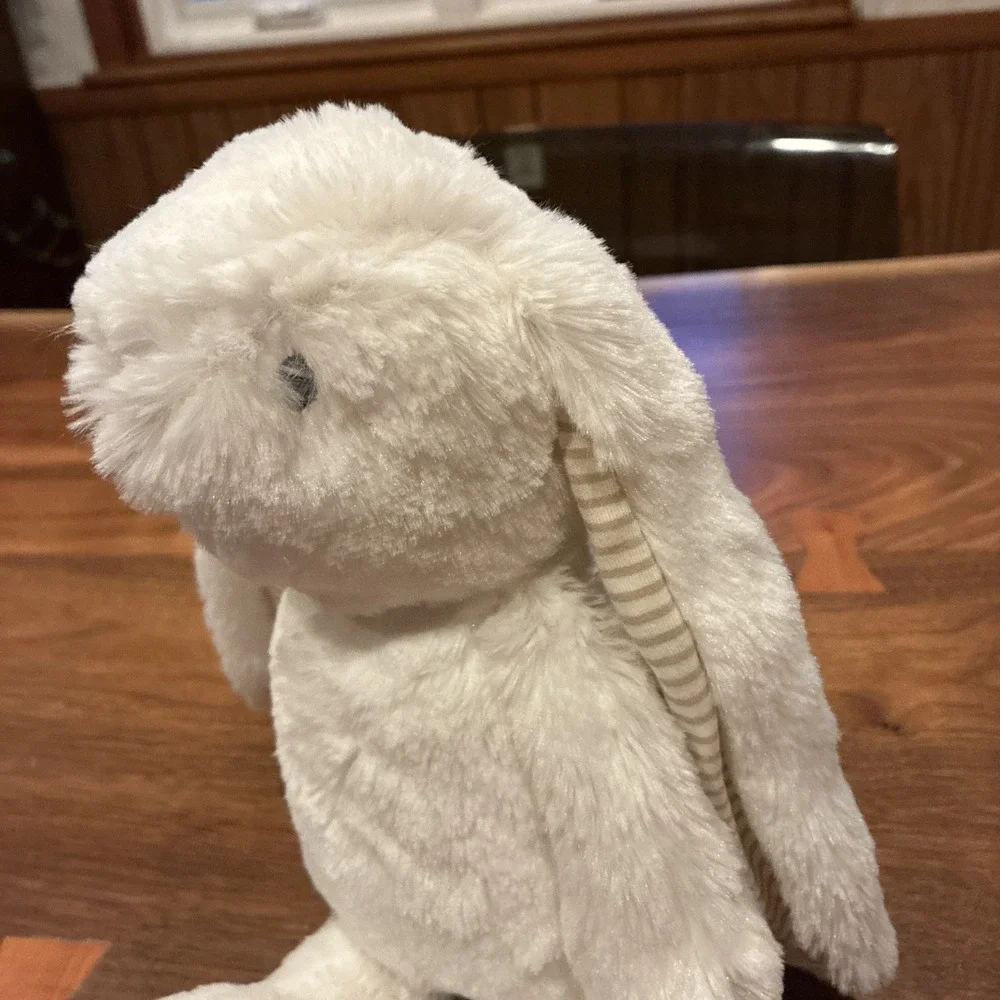 Munequitas Plush White Bunny Rabbit Tan Striped Ears Cherish Friends Lovey 12